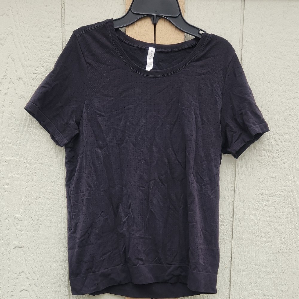 Athleta Seamless Running Tee Large Stretch Black Vented Sporty Athletic Wicking‎